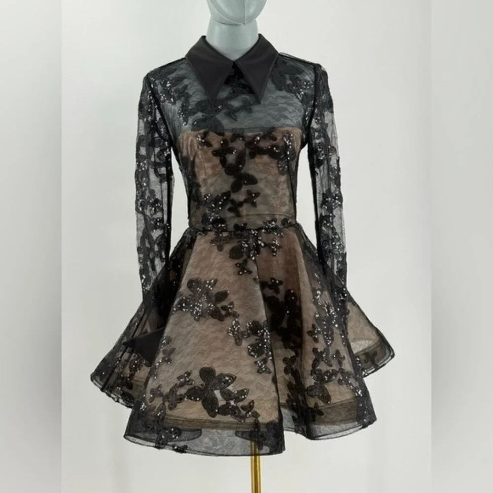 🆕 BRONX & BANCO 🧿 NWOT Maraya Jasmine Black Sequin Lace Mini Dress, Sz XS US 2 - Picture 11 of 15